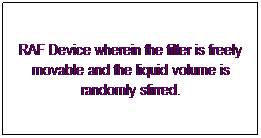 Text Box: RAF Device wherein the filter is freely movable and the liquid volume is randomly stirred. 
